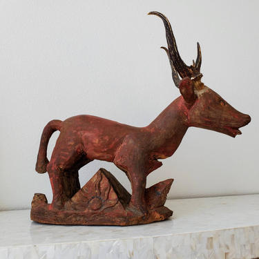 Antique Indonesian (Balinse) Temple Carved Stag Deer Architectural Ornament 
