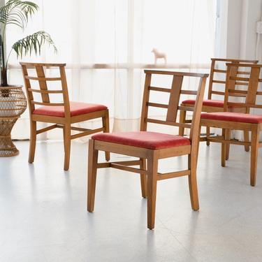 Set of 4 Cinnabar Color Pattern Dining Chairs
