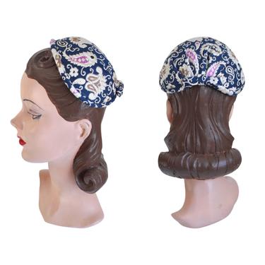 1950s Blue Pink & Gold Brocade Calot Cocktail Small Hat - 1950s Calot - 1950s Cocktail Hat - 1950s Blue Hat - 1950s Pink Hat - 50s Gold Hat 