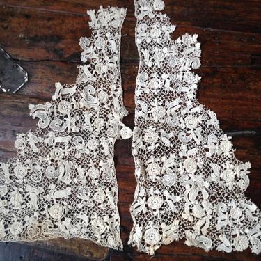 Antique Handmade Irish Crochet Needle Lace Vest Collar Ecru Linen c 1800s Project Lace, KH 