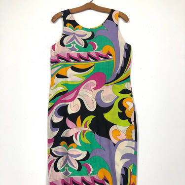 90s does 60s Psychedelic Shift Linen Dress | Sundress Summer Dress 
