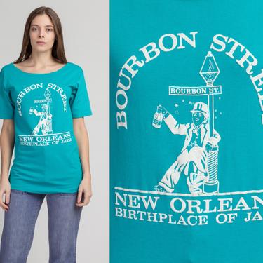 90s Bourbon Street New Orleans Tourist T Shirt - Medium | Vintage Cut-Off Wide Neck Birthplace Of Jazz Graphic Tee 