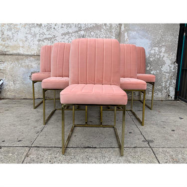 Pink velvet set of 6 Thayer coggin dining chairs 
