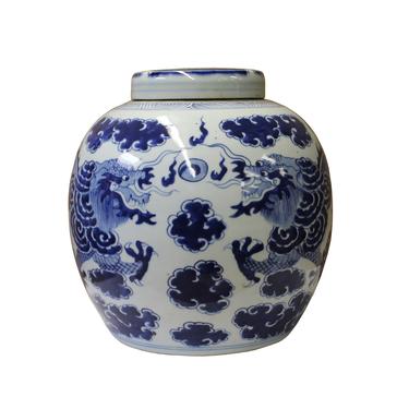 Chinese Large Double Dragon Blue White Porcelain Ginger Jar cs3428AE 
