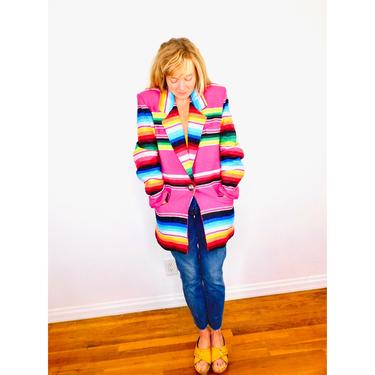 Southwestern Serape Jacket // blanket rainbow Gerard boho hippie coat dress southwest blazer 80s 90s // S/M 