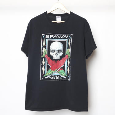 Ray Troll vintage SPAWN or DIE seattle artist GRUNGE black size large t-shirt 