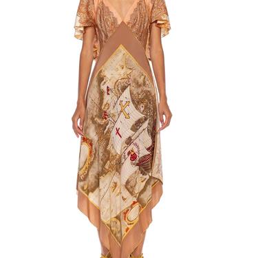 Morphew Collection Beige  Cream Silk Twill Paisley Print 3-Scarf Dress Made From Vintage Scarves 