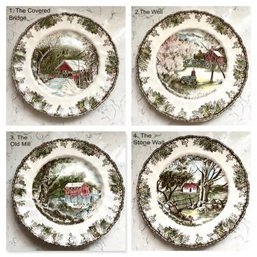 Antique Fine China The Friendly Village Johnson Bros Made in England, Antique The Stone Wall, The Old Mill, The Well, The Covered Bridge by LeChalet
