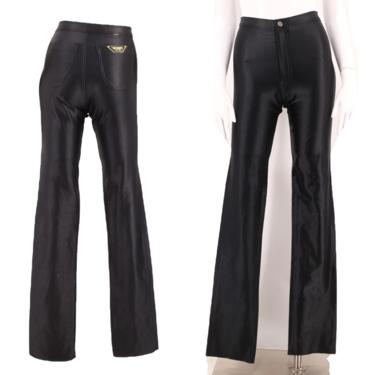 70s black BOJEANGLES disco pants S / original spandex vintage 1970s shiny skin tight leggings size 2-4 1980s 