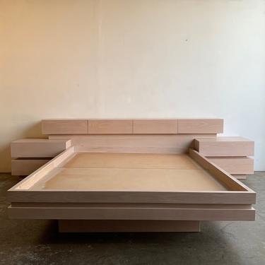 Fully restored -Bleached White oak queen platform bed 