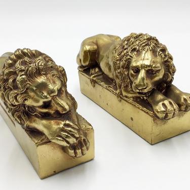 Hollywood Regency Bronze Lion Bookends - Pair