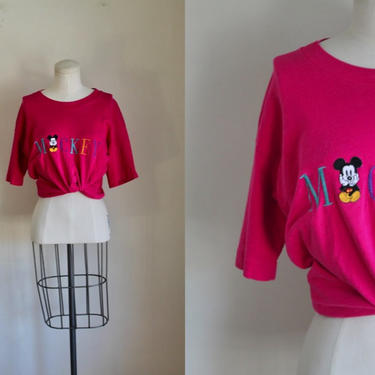 Vintage 1990s Hot Pink Mickey Mouse T-shirt / M 