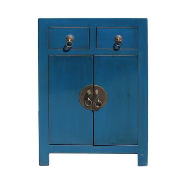 Oriental Distressed Teal Blue Chathams Lacquer Side End Table Nightstand cs5864E 