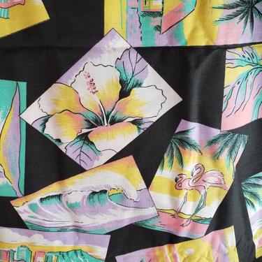 Vintage 80s/90s  Novelty PrintsFabric/Yardage Tiki Hawaiian Flamingo Surf Palm Tree 4.5 Yards 