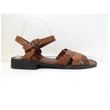 Vintage 80s Woven Leather Sandals Made In Brazil Size 8.5 