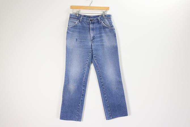 Vintage Faded Work Jeans / 80's Cropped Boyfriend Denim / Sz 30/32 