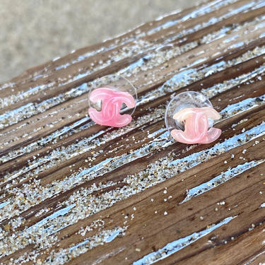 Vintage CHANEL CC Logo PINK Resin Earrings Studs Jewelry *Authentic 
