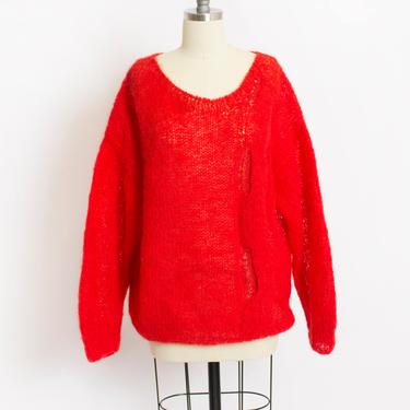 1980s Sweater Red Wool Mohair Chunky Oversized M 