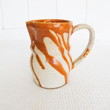 Vintage Pottery Ceramic Pitcher / Vase with White and Burnt Orange Glaze 