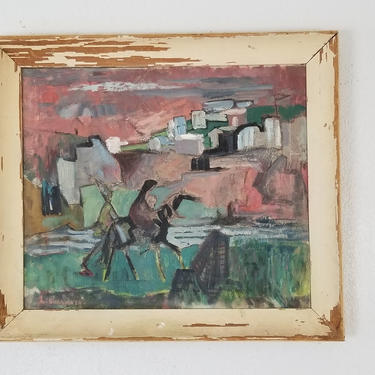 60's L. Shanker Figurative Abstract Landscape Painting . 