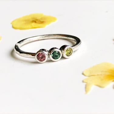 Three Stone Birthstone Mother's Ring tourmaline sterling silver 