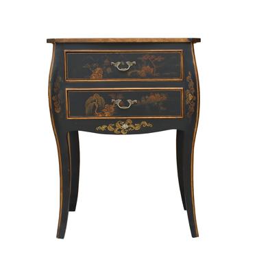 Chinese Oriental Black Gold Lacquer Scenery Graphic Side Table cs5306S