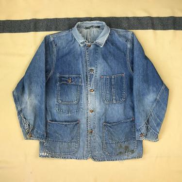 Size L Vintage 1950s 1960s JC Penney Pay Day Distressed Denim Workwear Chore Coat 