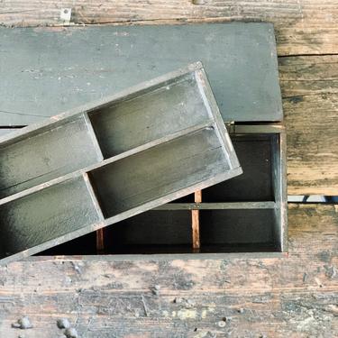 Antique Wood Tool Box with Dividers | Industrial Wood Tray | Wooden Box with Lid | Wood Storage | Jewelry | Crafts | Artist Supplies Vintage 