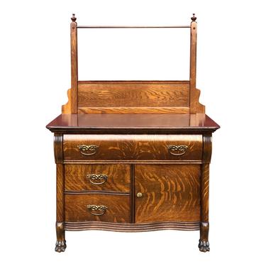 Vintage Turn of the Century Oak Washstand With Towel Bar 