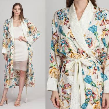 Vintage Victoria's Secret Baroque Floral Satin Robe - One Size | 90s Gold Label Boho Kimono Loungewear Jacket 