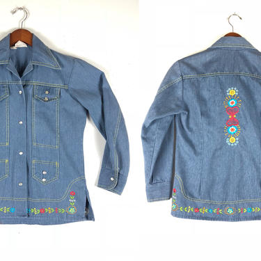 70s Embroidered Denim Pearl Snap | Light Jacket 