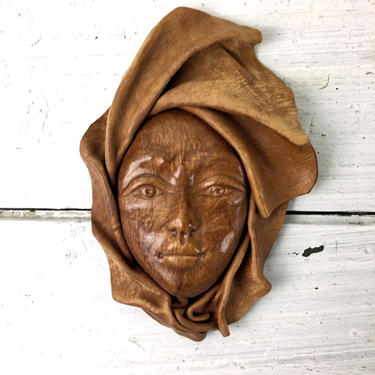 Molded leather face - vintage African handcrafted art 