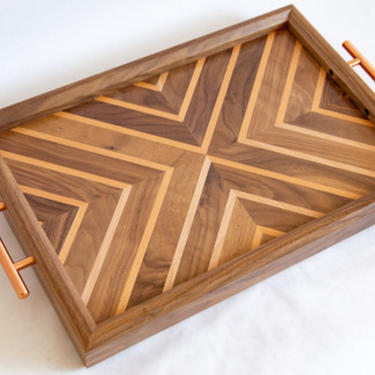 Walnut and Birch Breakfast Tray with Copper Handles