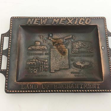 Vintage New Mexico Souvenir Tray Plate Bronze Copper Retro Land of Enchantment Mid-Century Dish MCM Travel 