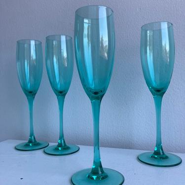 Tall Green Glass Champagne Flutes 