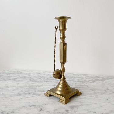 Large Vintage Brass Candle Holder with Snuffer 