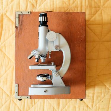 Tasco Mini Microscope, Original Wood Box, MCM small microscope, Scientific Instrument, 50-1200x microscope 