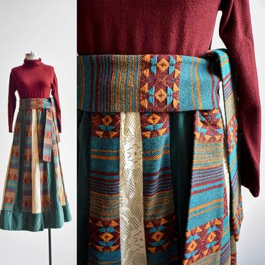 Heavy Vintage Tapestry Maxi Skirt with Belt 
