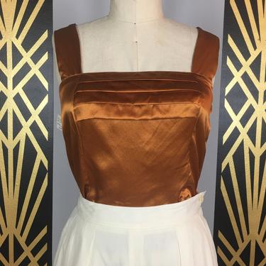 1980s tank top, rust silk, vintage camisole, deadstock, new with tags, pleated neckline, small, Nordstrom lingerie, 34 bust, classic cami 