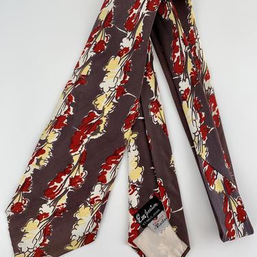 1940's Vintage Tie - All Silk - Abstract Pattern - Dark Mauve Background - Emporium St. Paul 