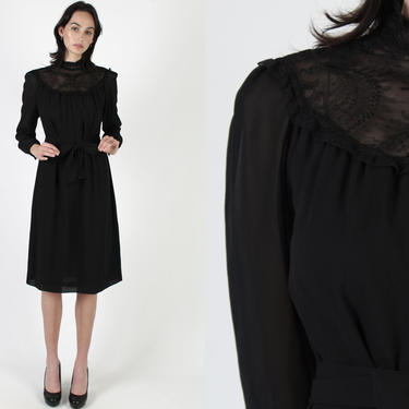 All Black Evening Dress / Hanae Mori Designer Dress / Goth Style Secretary Dress / 80s LBD Cocktail Party Mini Midi Dress 