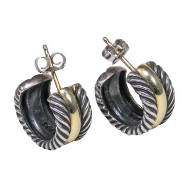 David Yurman - Silver & Gold Etched Small Open Hoop Earrings