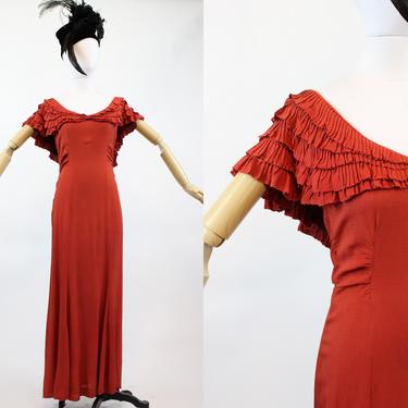 1930s rayon flamenco gown small | vintage cape dress | new in 