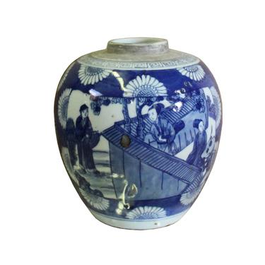 Chinese Oriental Handpaint Small Blue White Porcelain Ginger Jar ws515E 