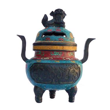 Chinese Bronze Turquoise Cloisonne Tri legs Ding Incense Burner cs646E 