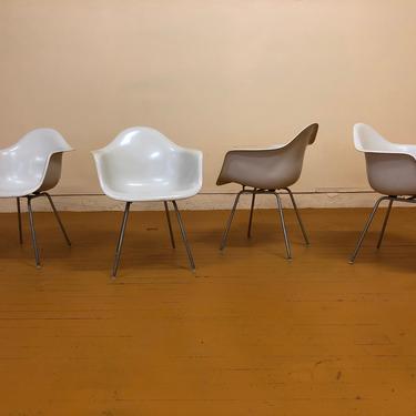 Ray and Charles Eames White Fiberglass H Base Arm Chairs - Set of 4 