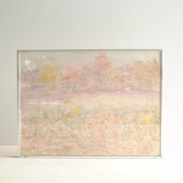 Vintage Watercolor Landscape Painting of Trees in Pastel Pink and Purple, 1980s Framed Watercolor Painting 