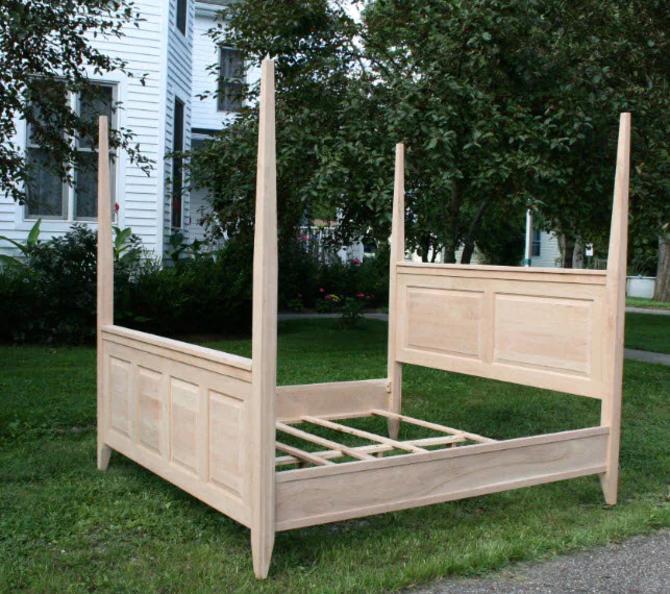 ZCustom Cant CcRnP9, Queen, Solid Maple, 76" Tall Posts, Flat Paneled Bed, No top rails, No finials, Used with 8" box spring, white stain 