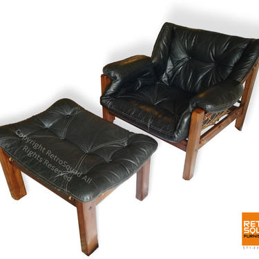Black Leather & Jacaranda Lounge Chair By Jean Gillon For Italma of Brazil 