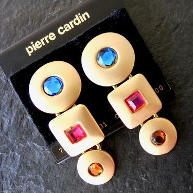 Pierre Cardin NWT Modernist Rhinestone Earrings Clip-on 